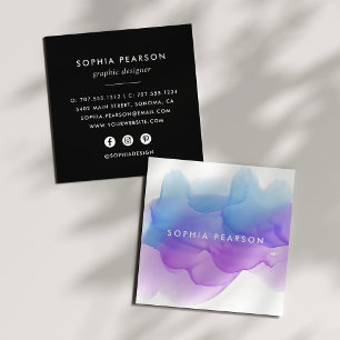 Carte De Visite Carré Boulot d'aquarelle Indigo Médias sociaux