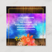 Carte De Visite Carré Bouquet d'aquarelle florale Bordure or Bois rustiq (Dos)