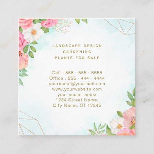 Carte De Visite Carré Bouquet d'aquarelle rose Turquoise Ombre (Dos)
