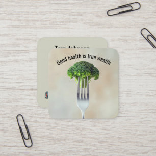 Carte De Visite Carré Bouquet de brocoli sur une fourchette avec citatio