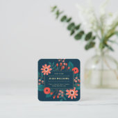 Carte De Visite Carré Bouquet floral boho cadre bleu marine (Debout devant)