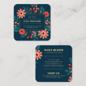 Carte De Visite Carré Bouquet floral boho cadre bleu marine (Devant / Derrière)