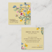 Carte De Visite Carré Bouquet floral jaune clair illustration blanche (Devant / Derrière)