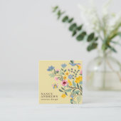 Carte De Visite Carré Bouquet floral jaune clair illustration blanche (Debout devant)