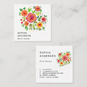 Carte De Visite Carré Bouquet floral, peinture aquarelle (Devant / Derrière)