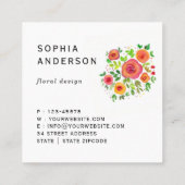 Carte De Visite Carré Bouquet floral, peinture aquarelle (Dos)