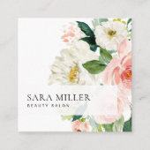 Carte De Visite Carré Bouquet floral rose et blanc (Devant)