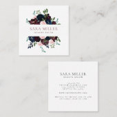 Carte De Visite Carré Bouquet floral vert rose bleu Bourgogne (Devant / Derrière)