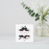 Carte De Visite Carré Bouquet floral vert rose bleu Bourgogne (Debout devant)