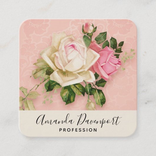 Carte De Visite Carré Bouquet rose et rose blanche (Devant)