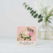 Carte De Visite Carré Bouquet rose et rose blanche (Debout devant)
