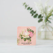 Carte De Visite Carré Bouquet rose et rose blanche (Debout devant)
