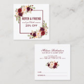 Carte De Visite Carré Bourgogne Floral Élégant Cadre de référence (Devant / Derrière)