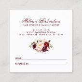 Carte De Visite Carré Bourgogne Floral Élégant Cadre de référence (Dos)