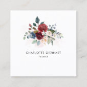 Carte De Visite Carré Bourgogne Floral QR Code Vert Floriste (Devant)