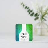 Carte De Visite Carré Bouteille de vin Chic Green Rustic Arrière - plan (Debout devant)