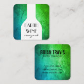 Carte De Visite Carré Bouteille de vin Chic Green Rustic Arrière - plan (Devant / Derrière)