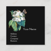 CARTE DE VISITE CARRÉ BOUTEILLE SUR LA FLEURS BLANCHES, MONOGRAMME FLORA (Devant)