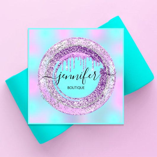 Carte De Visite Carré Boutique Beauté Boutique Turqoise Bleu QR Code