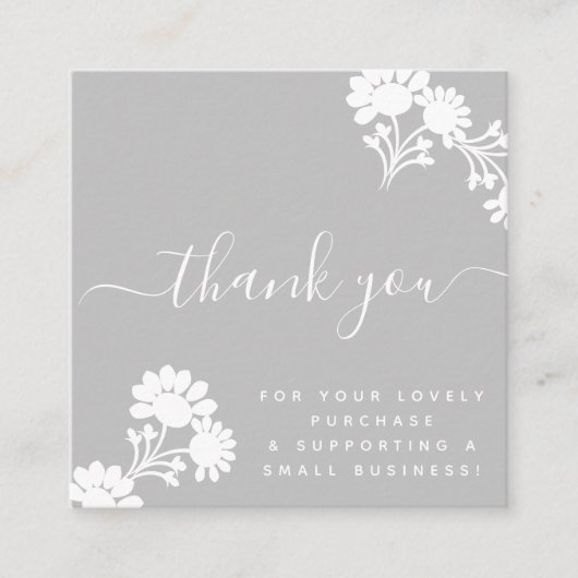 Carte De Visite Carré Boutique Beauté Merci Logo Script Gris (Devant)