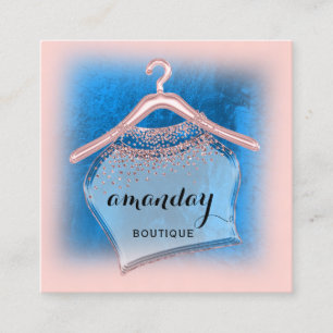 Carte De Visite Carré Boutique Blue Navy, boutique Rose de mode Hanger