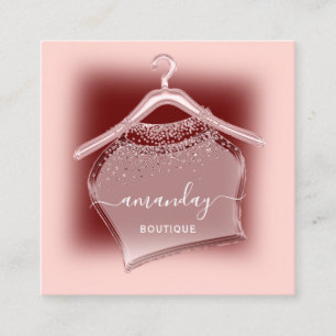 Carte De Visite Carré Boutique de mode de Bourgogne Rose Hanger