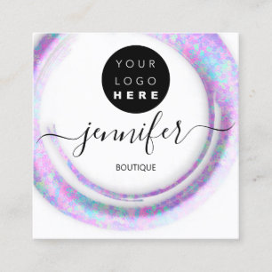 Carte De Visite Carré Boutique florale rose de la mode en blanc