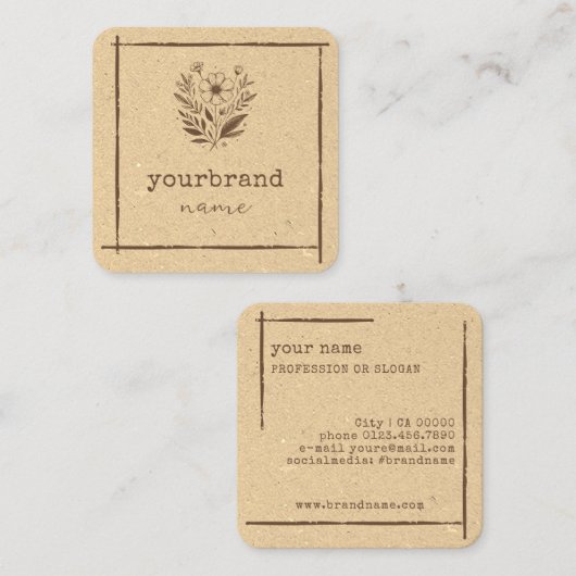 Carte De Visite Carré Boutique Florale Rustique Papeterie Fleuriste (Devant / Derrière)