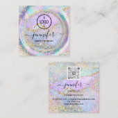 Carte De Visite Carré Boutique Maquillage Lash Code QR Logo Holographe (Devant / Derrière)