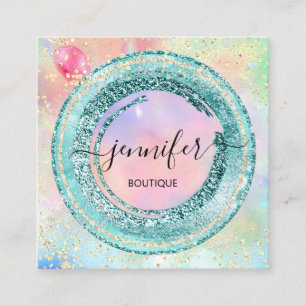 Carte De Visite Carré Boutique professionnelle Holographe QR Code vert