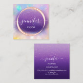 Carte De Visite Carré Boutique professionnelle Holographe Rose violet (Devant / Derrière)