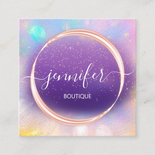 Carte De Visite Carré Boutique professionnelle Holographe Rose violet (Devant)