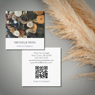 Carte De Visite Carré Boutons de couture du concepteur de code QR Typogr