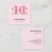 Carte De Visite Carré Bow en verre rose avec pierre centrale (Devant / Derrière)