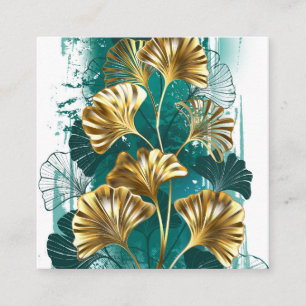 Carte De Visite Carré Branche avec Feuilles d'or Ginko Biloba