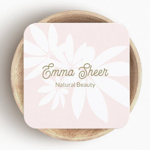 Carte De Visite Carré Branche Feuille rose vierge moderne Gold Script