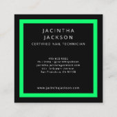 Carte De Visite Carré Bright Green Neon Moderne Technicien Nail Salon (Dos)