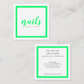 Carte De Visite Carré Bright Green Neon Moderne Technicien Nail Salon (Devant / Derrière)