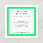Carte De Visite Carré Bright Green Neon Moderne Technicien Nail Salon (Dos)