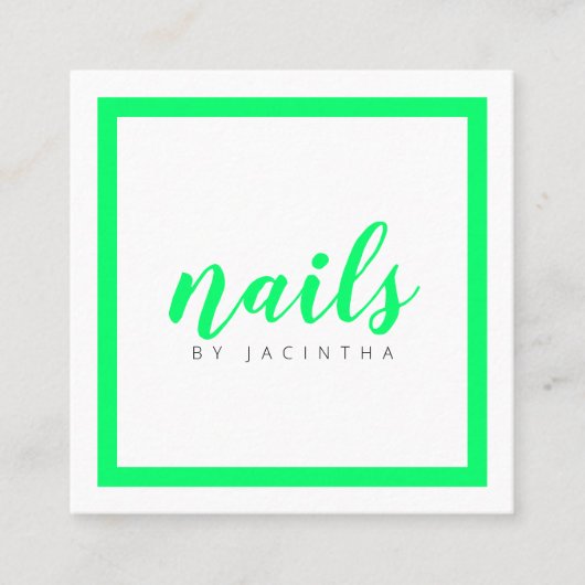 Carte De Visite Carré Bright Green Neon Moderne Technicien Nail Salon (Devant)