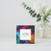 Carte De Visite Carré Bright Orange Bleu Qr Code Motif en marbre coloré (Debout devant)