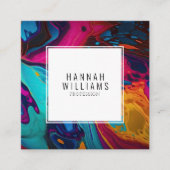 Carte De Visite Carré Bright Orange Bleu Qr Code Motif en marbre coloré (Devant)