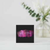Carte De Visite Carré Brise-brosse chic | Faux rose sur noir (Debout devant)
