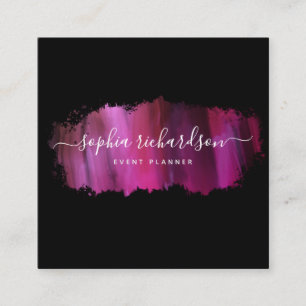 Carte De Visite Carré Brise-brosse chic   Faux rose sur noir