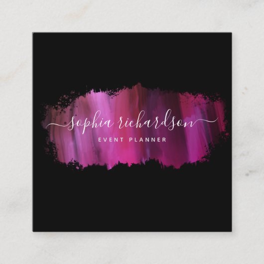 Carte De Visite Carré Brise-brosse chic | Faux rose sur noir (Devant)