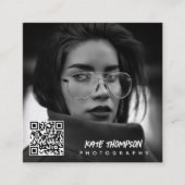 Carte De Visite Carré Brochure moderne Script Photo QR Code Médias socia (Devant)