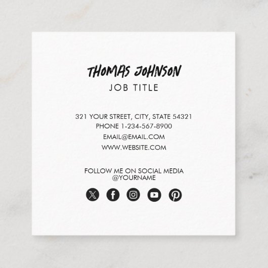 Carte De Visite Carré Brochure moderne Script Photo QR Code Médias socia (Dos)