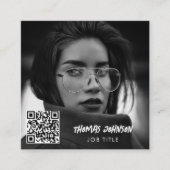 Carte De Visite Carré Brochure moderne Script Photo QR Code Médias socia (Devant)