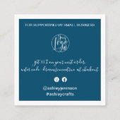 Carte De Visite Carré Brosse moderne merci script commander bleu marine (Dos)