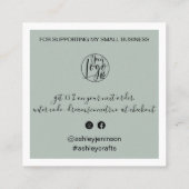 Carte De Visite Carré Brosse moderne merci script commander vert sauge (Dos)